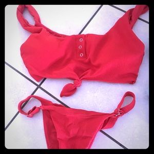 Tie front ribbed suit lg bottom small top